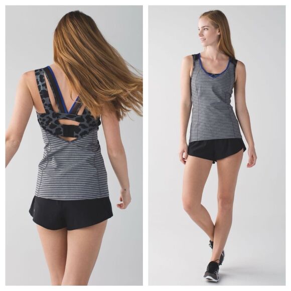 💠 Lululemon Super Sport Tank Stripe Heathered Slate Black Cherry Cheetah Size 8 - Picture 1 of 10